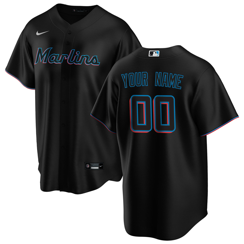 2020 MLB Men Miami Marlins Nike Black Alternate 2020 Replica Custom Jersey 1